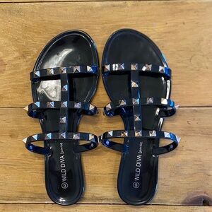 Wild Diva Black and Silver Studded Sandals